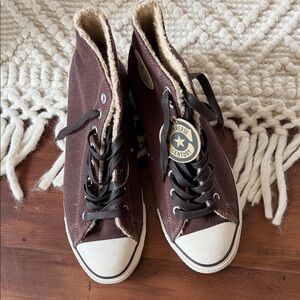 Converse High-Top Sneakers in Brown with Cream Sherpa Lining